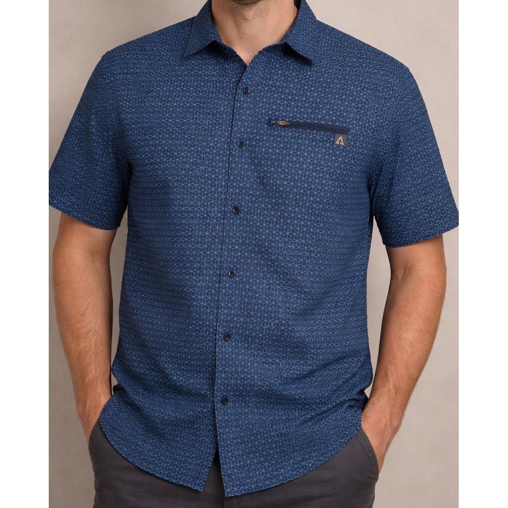 Ascend Shirt Men Medium Short Sleeve Button Down Blue Outdoor Casual Fishing